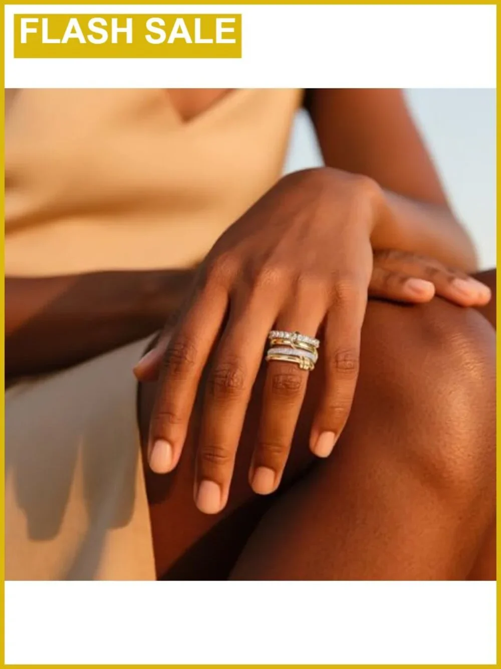 18K Gold-Plated Interlocked Quad Ring CZ Band Stackable Women's Jewelry